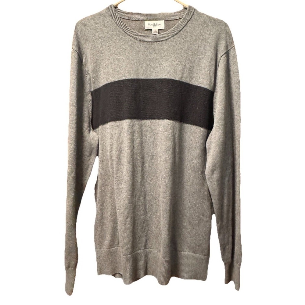 Goodfellow & Co Mens Gray Black Stripe Crew Neck Long Sleeve Sweater‎ Large